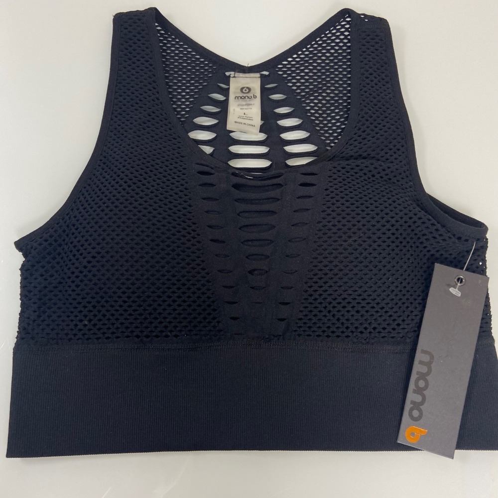 Mono B Black Mesh Cutout Racerback Sports‎ Bra Size 1XL Activewear Workout Top